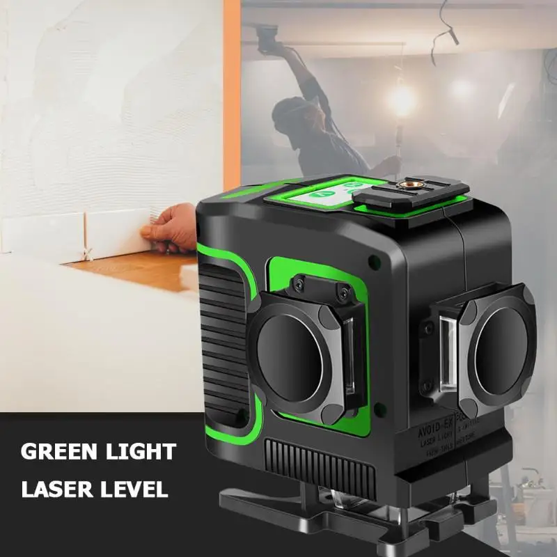 12 Lines 532nm Green Light Laser Level with Bracket Rays 3D IP54 Laser Level Self-Leveling 360 Degree Level Instrument