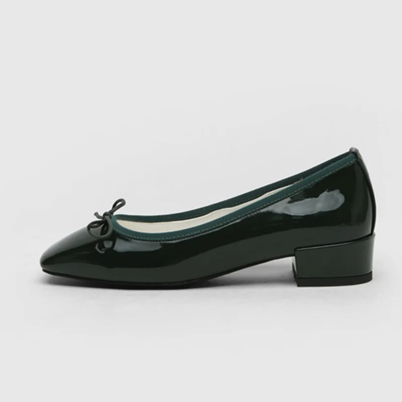 Meifeini/Женская обувь на толстой подошве с квадратным носком; Новинка года; Корейская версия; удобная модная женская обувь для работы с красным бантом - Цвет: Dark green