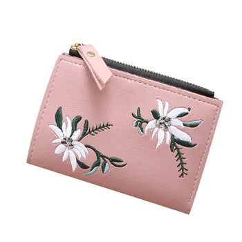 

Women PU Leather Coin Purse Card Holder Wallet Embroidery Flower Small Wallet Women Luxury Brand Mini Bag Portefeuille Femme