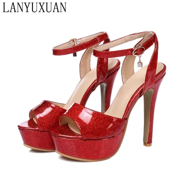 

LANYUXUAN New Summer Style Sandals Sexy fashion Plus big Size 30-48 Lady Super High Heels Women Pumps wedding Party shoes 431-6