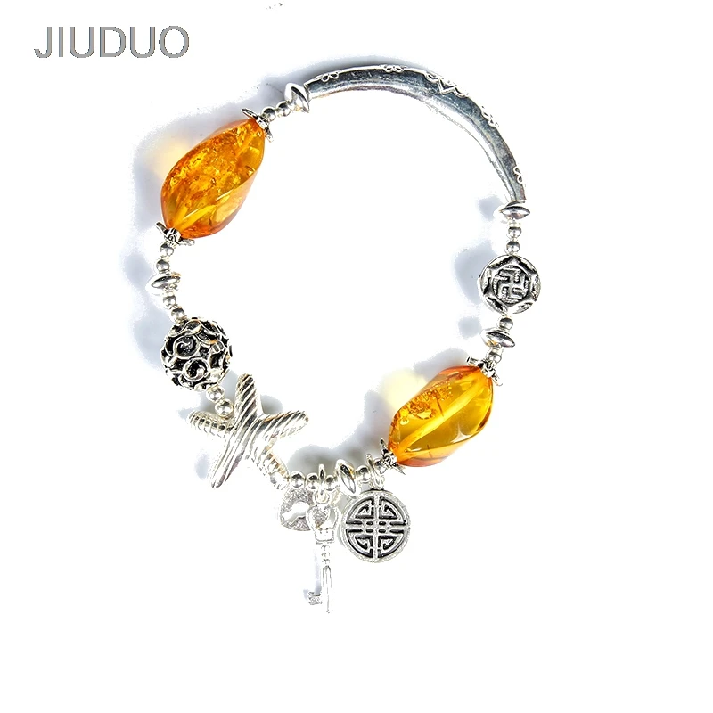

New arrivel 100% Handmade Unquie Beeswax Amber Gemstone female Bracelet 925 Silver Bracelet bright ornaments birthday gift