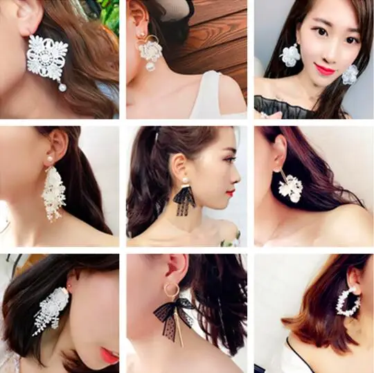 

Bohemia Ethnic Style Hollow Lace Bow Imitation pearl heart shape Earrings For Women Fashion flowers Big circle Tassel Earring