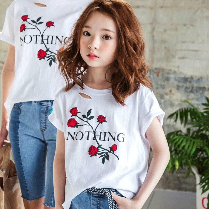 

Kids Shirt Teenagers Baby Girl T Shirt White Summer Casual T-shirts For Girls 10 12 14 16 Years Children Clothes Tee Shirt Fille