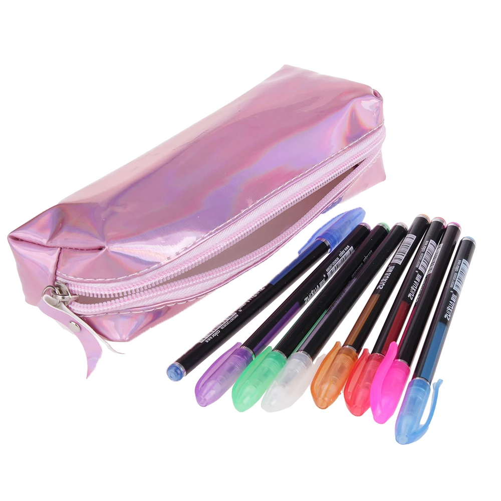 Novelty-Laser-Light-Solid-Color-Pen-Pouch-Pencil-Case-Pencil-Bag-Stationery-Storage-Zipper-Bag-Student