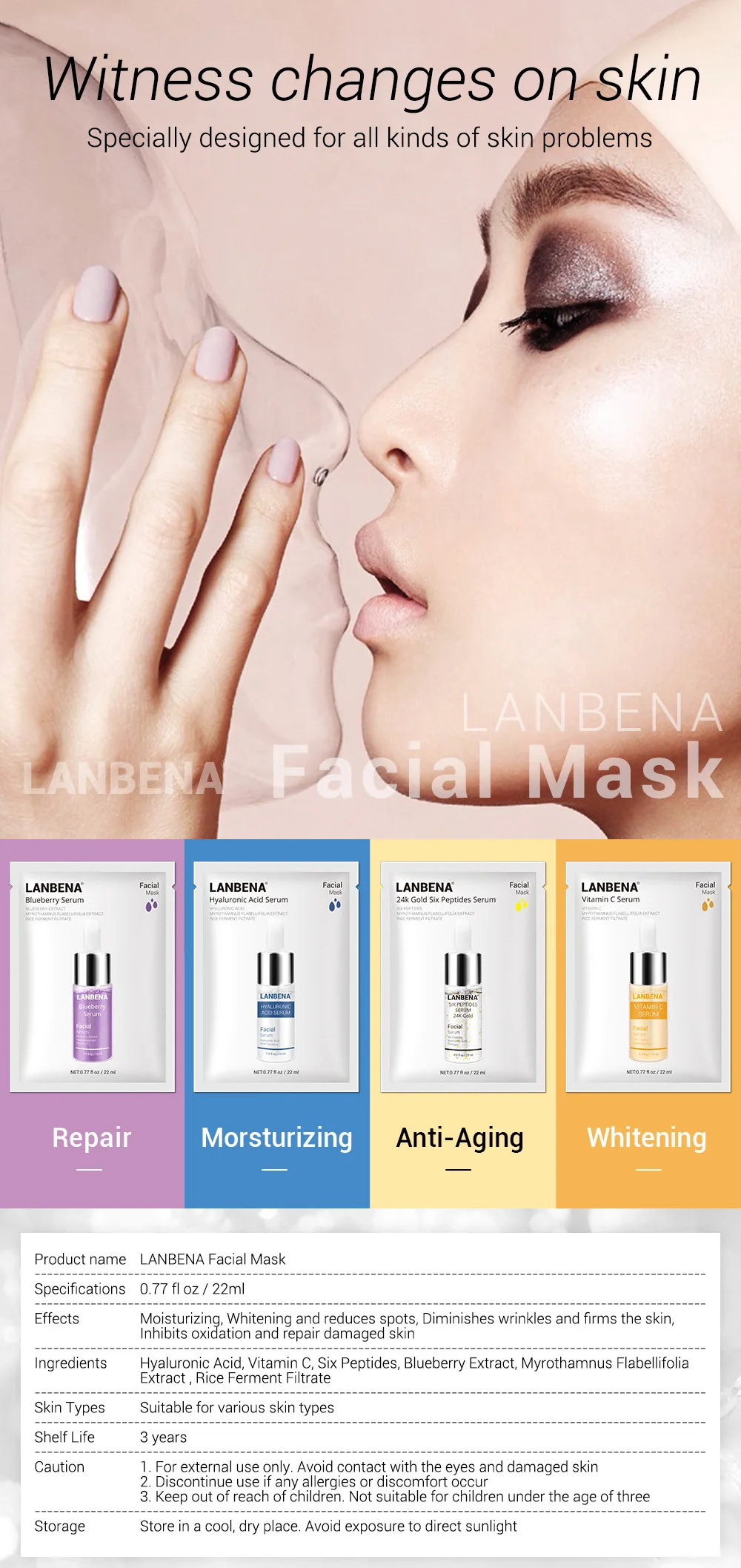 

Moisturize Facial Masks Hyaluronic Acid Vitamin C Serum Water-Locking Whitening Anti-Aging Mask Skin Face Care TSLM1
