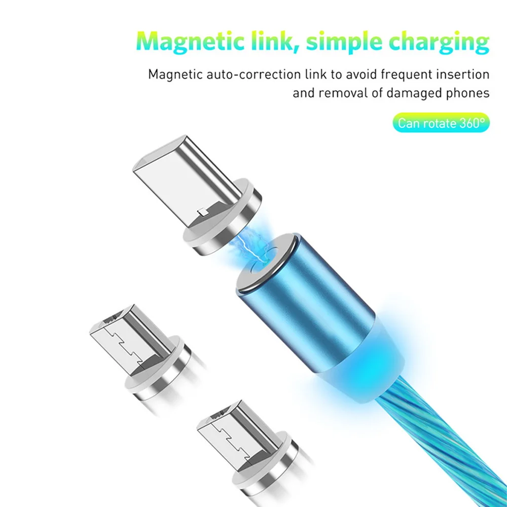 

Magnetic flowing light Fast charging for Micro USB and Type C Cable Fast Charging Data Line For iPhone X XR 6 7 8 Plus&Android