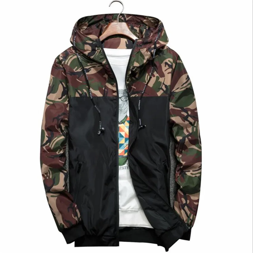 

Camouflage Coat Hooded 2018 New Spring and autumn Male Coat Korean version Thin 6XL Jacket Men's Fashion Casual campera hombre