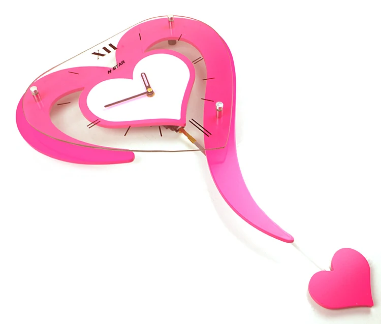 Hot Designer Decoration Swing Wall Clock Pink Color Fashion Hot Designer Decoration Swing Wall Clock Pink Color Fashion Personality Heart Pocket Watch Rustic Clocks Creative In From Home