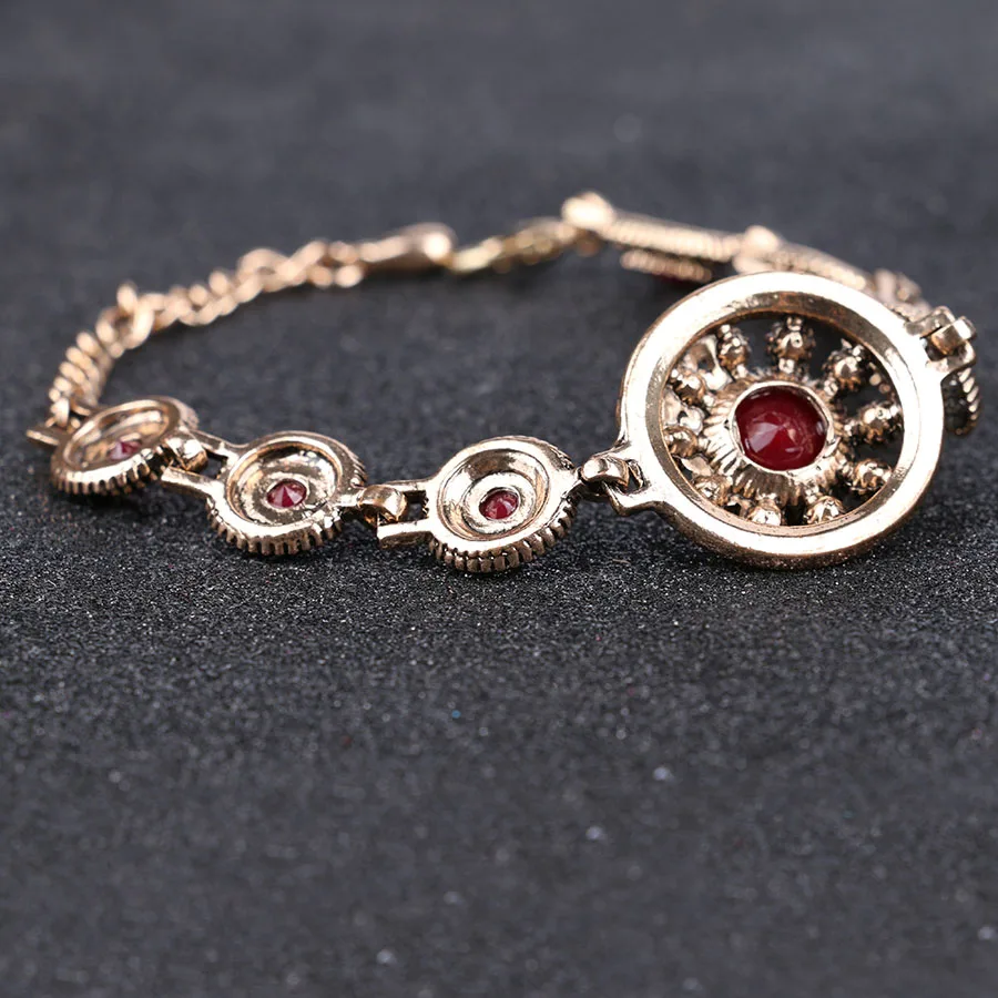 Metal Bracelet Bohemian Bracelets For Women Tibetan Alloy Red Resin Gold Color Bangle Retro Turkey Royal Jewelry