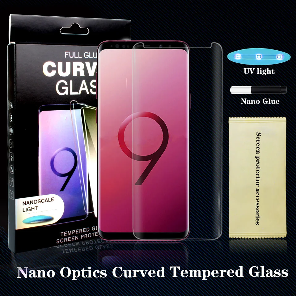 

2018 UV Glue Screen Protector For Samsung Galaxy Note8 Note 9 S8 S9+ Plus S7 Edge Full Cover Nano Optics Curved Tempered Glass