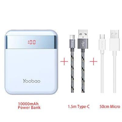 Yoobao m4pro 10000 мАч мини красочный мобильный Запасные Аккумуляторы для телефонов 2 Порты USB 2A Выход и 2A Вход светодиодный цифровой телефон Батарея Зарядное устройство - Color: BE-Type C-Micro