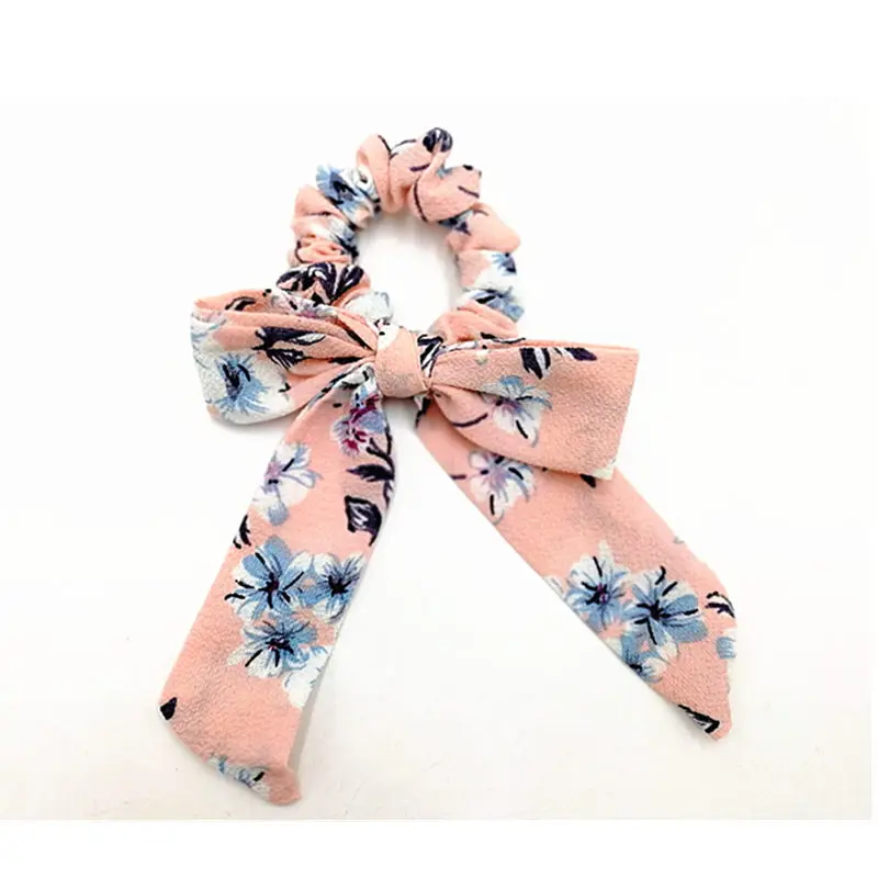 20 шт Оптовая хлопка лук Scrunchies комплект цветок полоса печати резинка для волос девочки, Женская прическа, крепление женские, с бантиком для