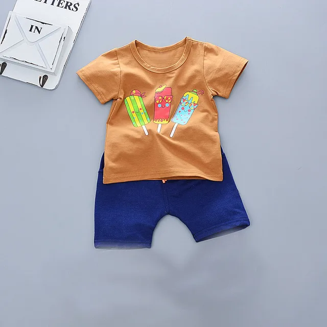Summer Baby Kids Children Boys Short Sleeve Printed Ice Cream T shirts