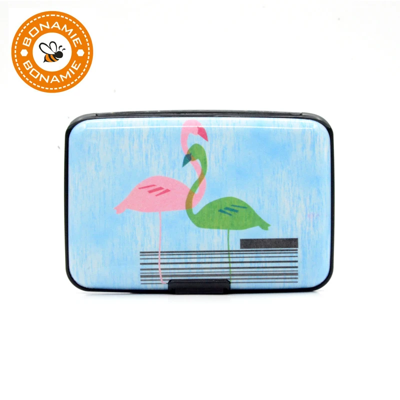 

BONAMIE Aluminum Wallet RFID Blocking Credit ID Card Case Holder For Women Flamingo Pattern Card Protector Business Card Cases
