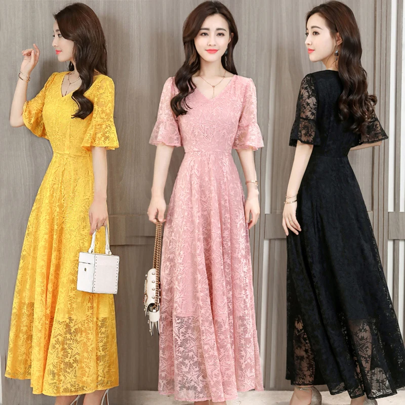Vestidos, кружевное платье, элегантное, женское, длинное, тонкое, для офиса, для вечеринки, платья с v-образным вырезом, большой размер, черное, белое, летнее платье, женская одежда 925