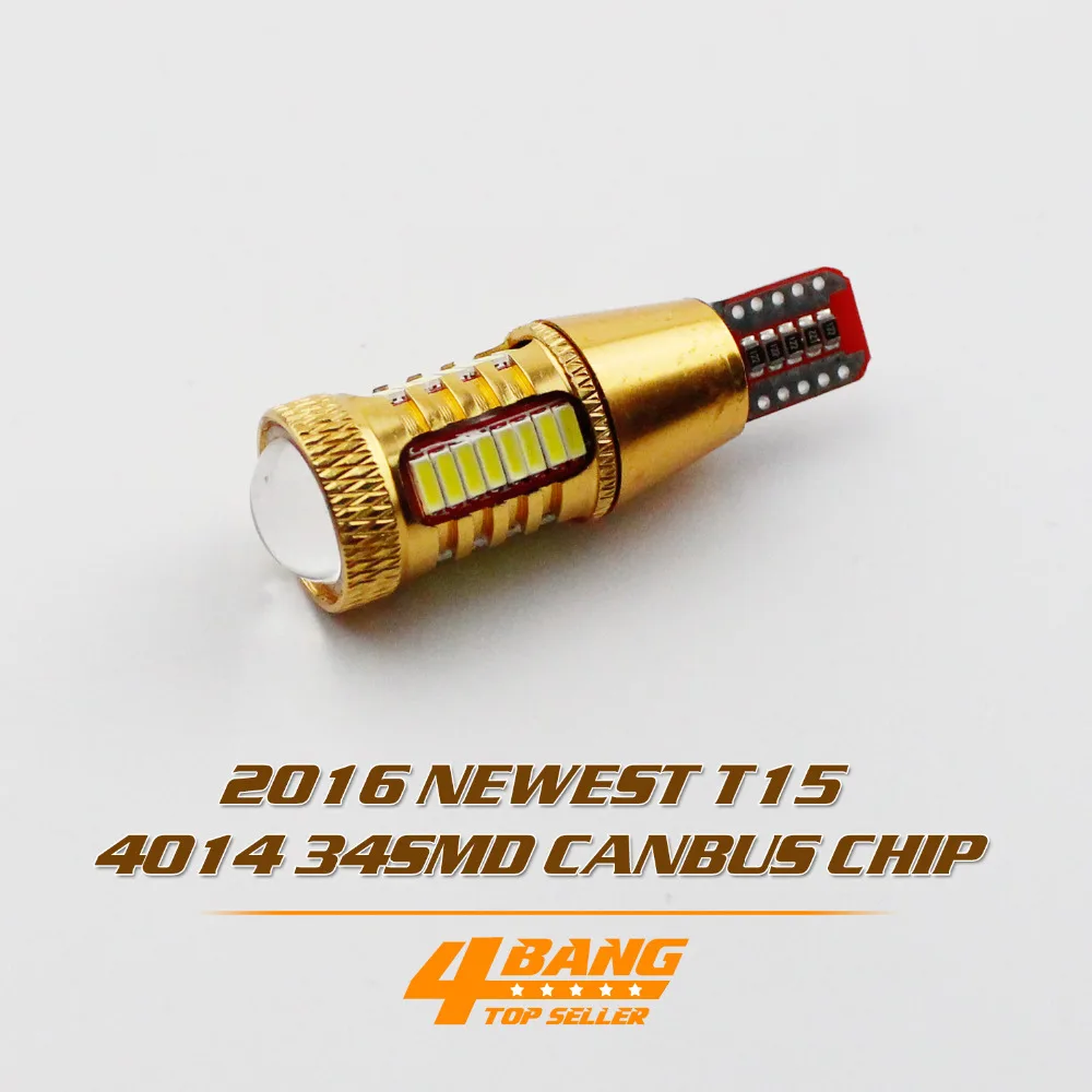 

Car-Styling 4 PCS T15 W16W No Error Free Canbus 34SMD 4014 LED Lamp Golden With Lens Backup Reverse Light Bulb
