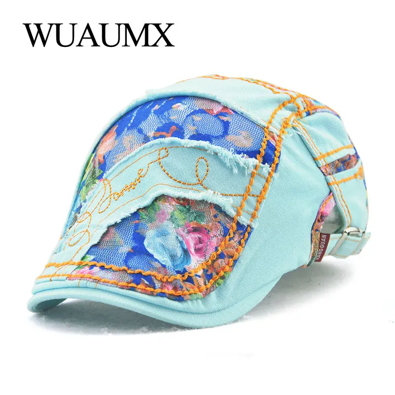 

Wuaumx Summer Women's Hat Lace Beret Caps For Female Cotton Peaked Hat Visors Sun Flat Cap Newsboy Beret Boina Gorras Planas