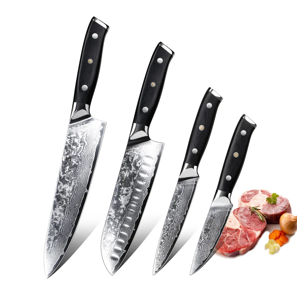 BIGSUNNY набор кухонных ножей Набор ножей для нарезки 4 шт-шеф-повара, сантоку, утилита, паринг-высокоуглеродистая Дамасская сталь с ручкой G10