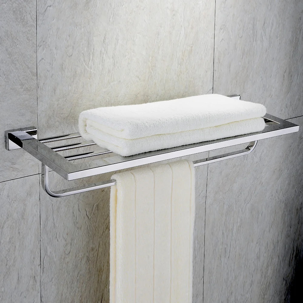 

AUSWIND Modern 304 stainless steel silver polish towel rack Square base towel shelf wall mount bathroom accessories