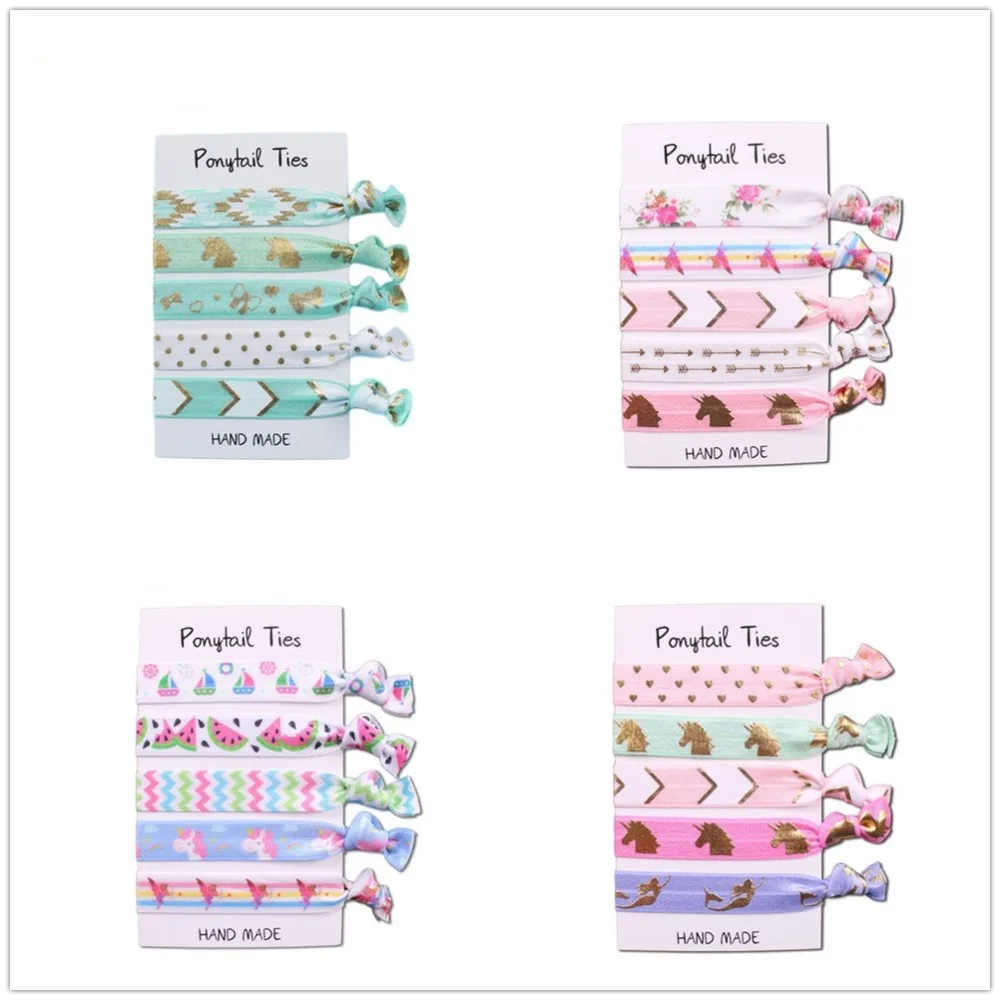 

5/8" Elastic Hair Tie FOE TIES Unicorn printed Knotted Girl FOE Hair Ties elastic Hair Accessories 10sets LC04