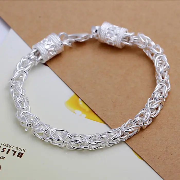 

fine summer style silver plated bracelet 925-sterling-silver jewelry bijouterie chain bracelets for women men SB096