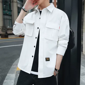 

AreMoMuWha 2019 Summer Military Style Men's Slim Thin Long-sleeved Shirt Tide Big Size Wild Tooling Casual Shirt Mens ShirtQX896