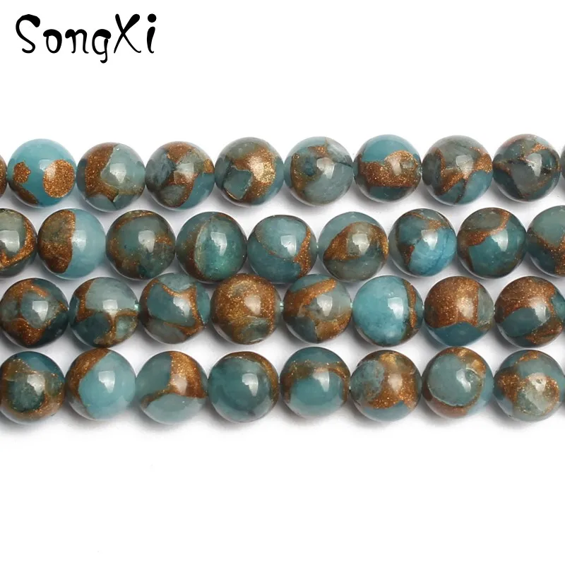 

Natural Stone Lake Blue Cloisonne Round Loose Spacer Beads for Jewelry Making DIY Necklace Bracelet Pick Size 6 8 10 mm 15inches