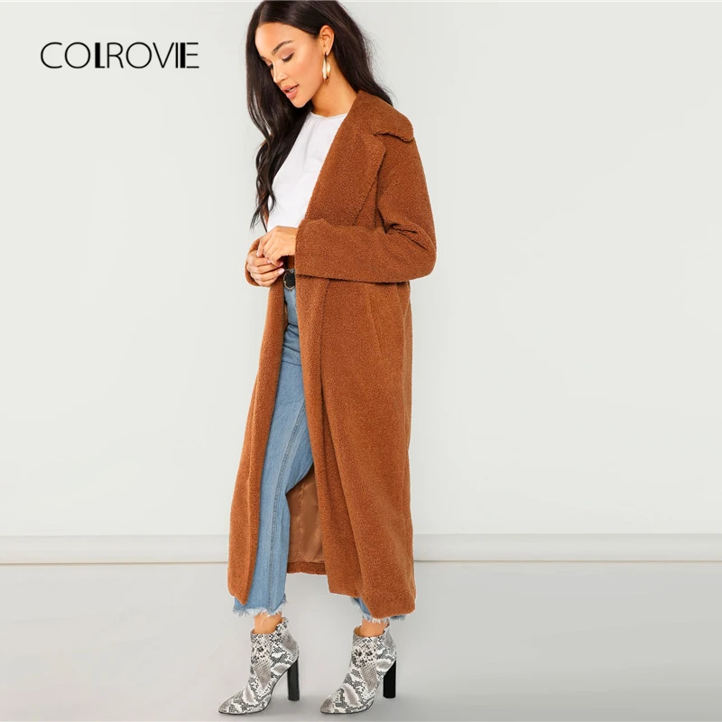 Женский однотонный кардиган COLROVIE с карманами из искусственного меха 2018 осенняя