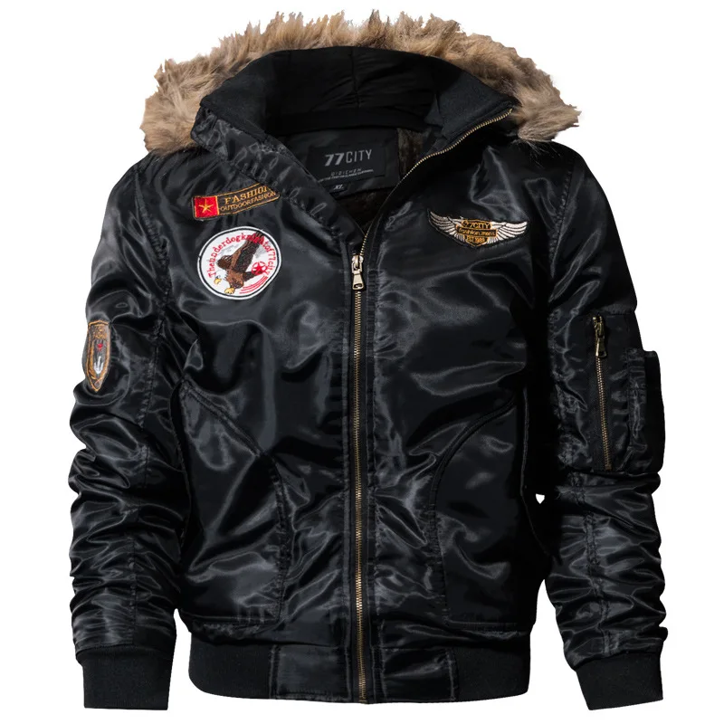 Мужская куртка-бомбер, зимние парки, мотоциклетная куртка, военная куртка-пилот, верхняя одежда с капюшоном, воротник из искусственного меха, casaco masculino