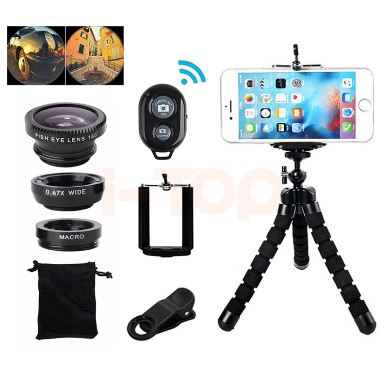7in1 телефон Объективы для фотоаппаратов Kit Fisheye Широкий формат макро Lentes iPhone 6 S 7 8