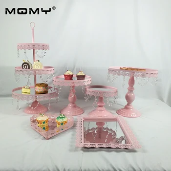 

Pink Wedding Dessert Table Wedding Decoration Cake Stand Tray Set mirror tray
