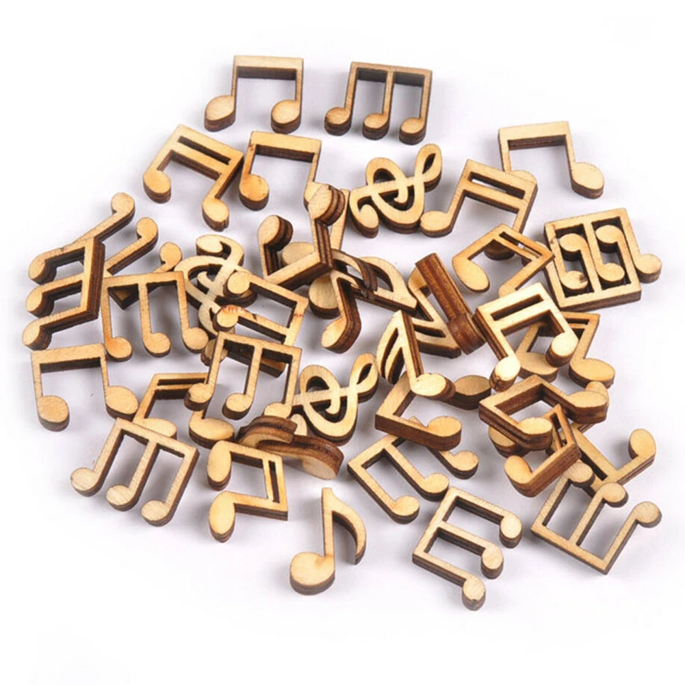 

100Pcs Eco-friendly DIY Cute Early Education Wood Craft Gift Children Art Toy Mixed Scrapbooking Music Notes Home Ornament