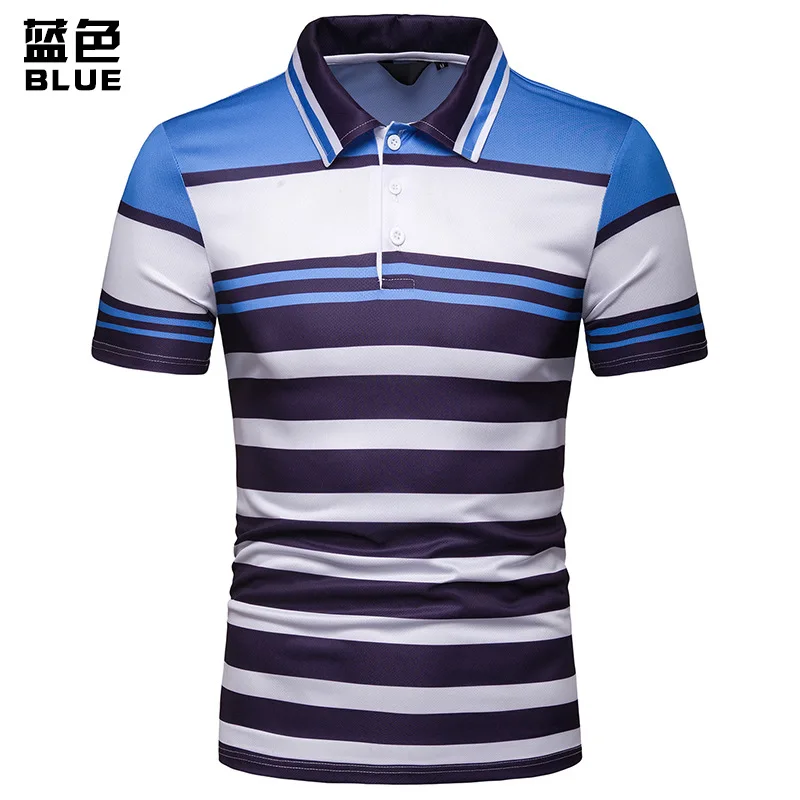 

DropshippingSummer 3 Colors Men's Short Sleeve T Shirt Men's Contrast Stripe Slim Lapel Casual T-Shirt, US SIZE