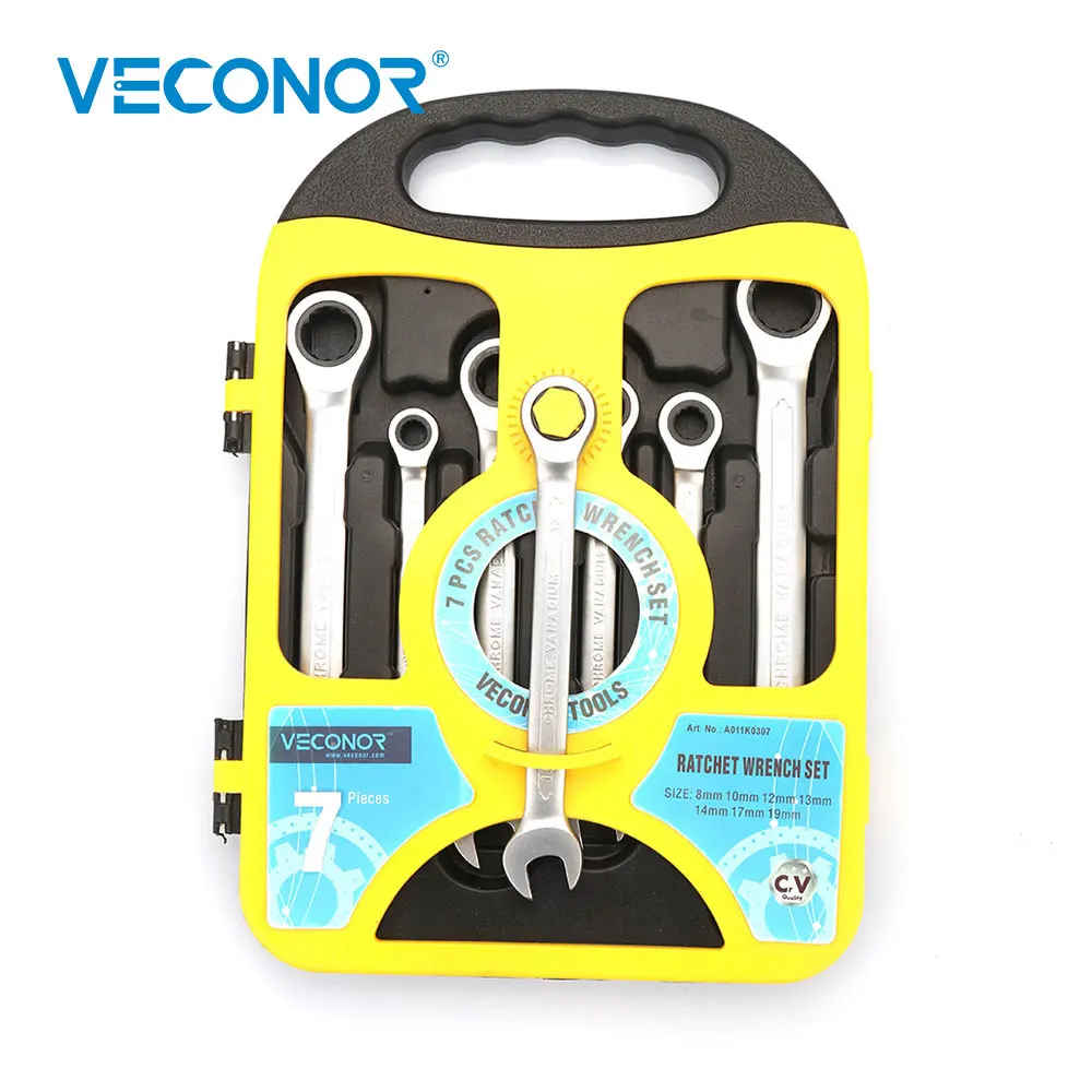 

8-19 mm 7 Pieces Ratchet Wrench Set Combination Ratcheting Matte Spanner Kit Chrome Vanadium Household Repair Hand Tools