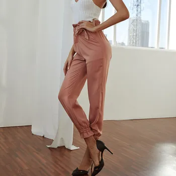 

2019 NEW Arrival Summer All-match Elastic Waist Casual Pants Beam Casual Red wine pencil pants high waist trousers 7.5