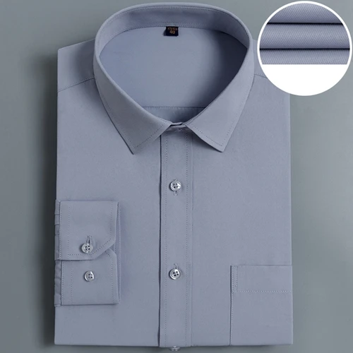 Размера плюс XXXL 4XL 5XL 6XL однотонная серая тонкая ткань саржевого переплетения Бизнес Формальные Для мужчин рубашки для мальчиков с длинным рукавом Элегантный Бизнес мужские офисные рубашки - Цвет: gray thin twill