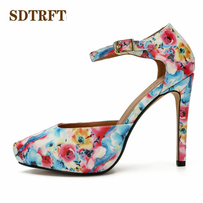 

SDTRFT Plus Size:36-44 45 46 47 48 RED D'Orsay Sandals Summer shoes woman Elegant 11cm thin High Heels Pointed Toe Buckle pumps