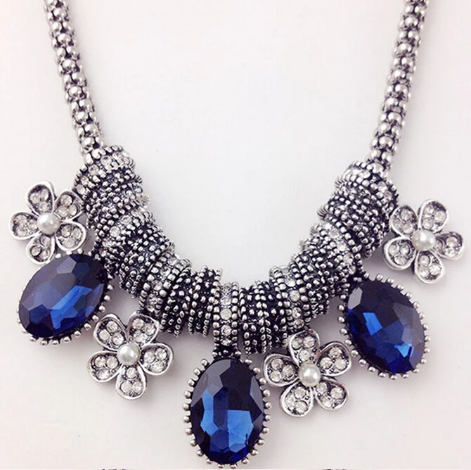 

SPX6353 Fashion Charms Shorts Choker big rhinestone Charming Chain Multilayer Blue Waterdrop Stone necklaces Women Jewelry
