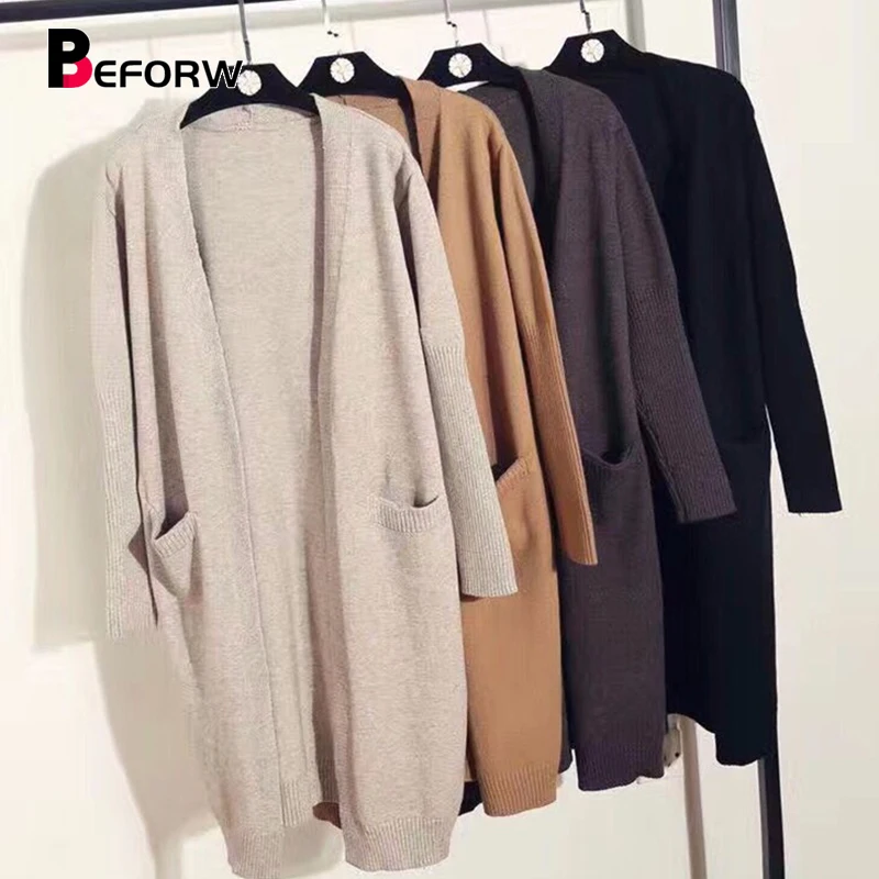 

BEFORW Autumn Long Sweater Coat Women Knit Cardigans 2018 New Fashion Korean Loose Sweaters Coat Harajuku Casual Winter Clothes
