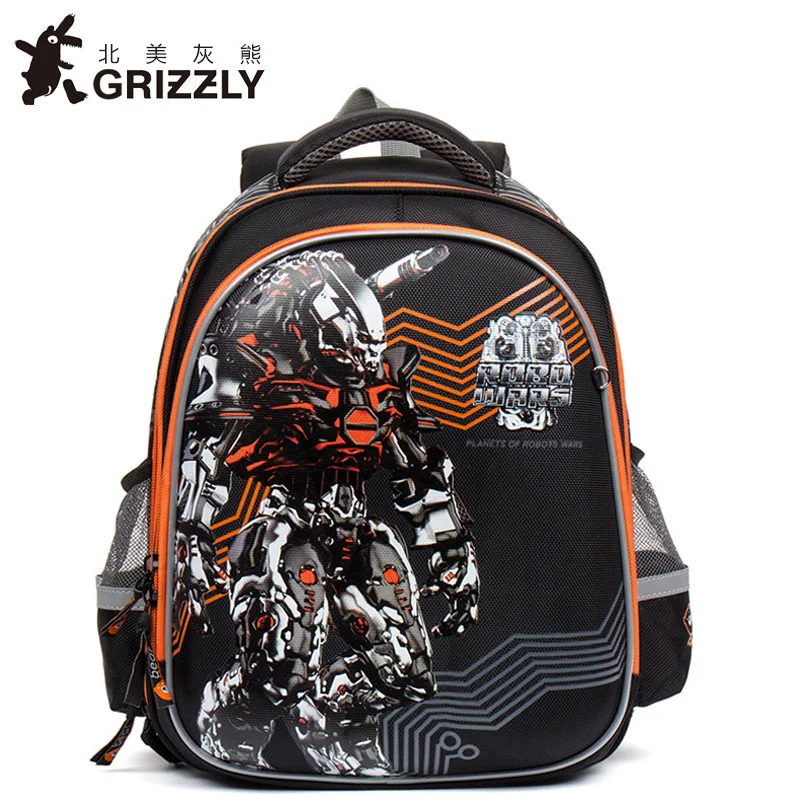 

GRIZZLY Kids Cartoon school bags Children orthopedic backpack for Boys Waterproof Backpacks school bag mochilas for Grade 1-3