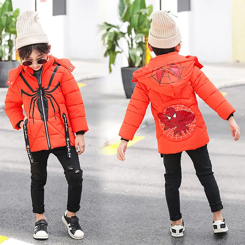 

Boys Fashion Spiderman Down Jackets 2019 New Winter Child Boys Coats Warm Hoodies Kids Cartoon Thicken Outerwear For 3-6 Years