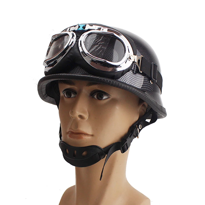 

Germany army helmet Vintage motorcycle helmet Summer Scooter half helmet Silver mirror chrome Moto casco with Pilot Goggles
