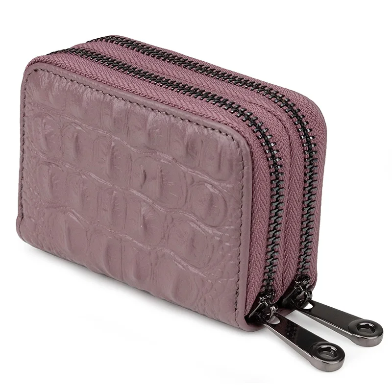 

Fashion Crocodile Pattern Double Compartment Card Case Genuine Leather Businessmen Card Holder Large Capacity Credit Card Wallet
