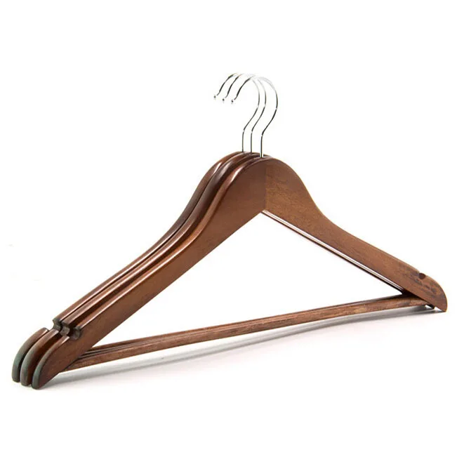 [Free Shipping] Wood Suit Hangers with Non-slip Grooved Bar Retro Finish (12 Pieces/Lot) | Дом и сад