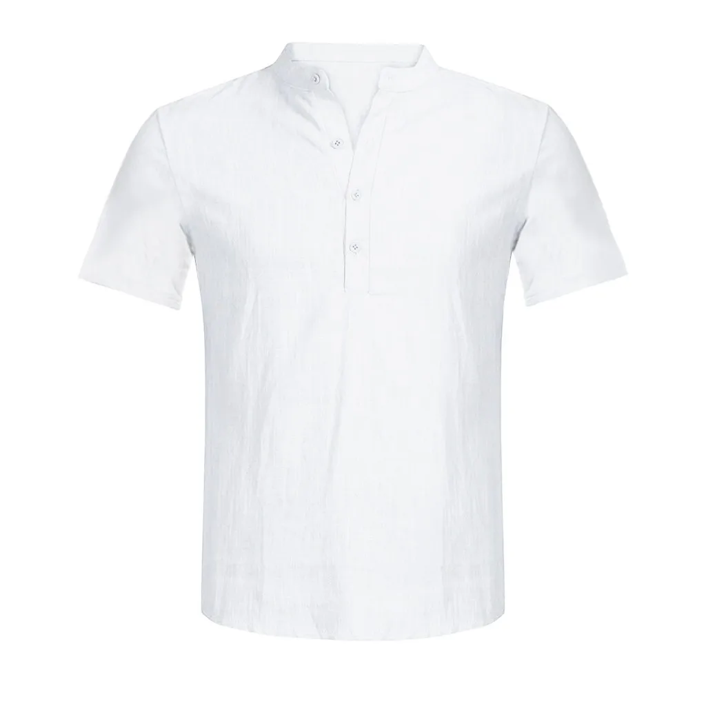 Повседневная мужская рубашка Повседневная рубашка с коротким рукавом летнее однотонное хлопковое белье свободные топы мужская блузка Топ