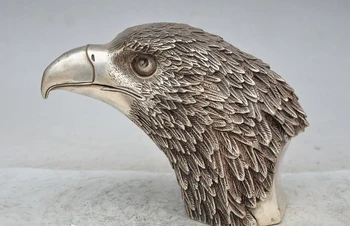 

8"Chinese Fengshui Silver Lucky Hawk falcon Eagle fly Bird King Head Art Statue