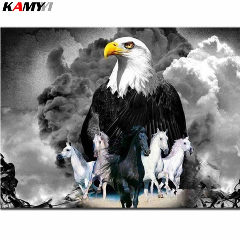 

5D Diamond Painting cross stitch eagle and horses DIY Diamond Mosaic Embroidery Home Decor Rhinestones Handicraft XY1