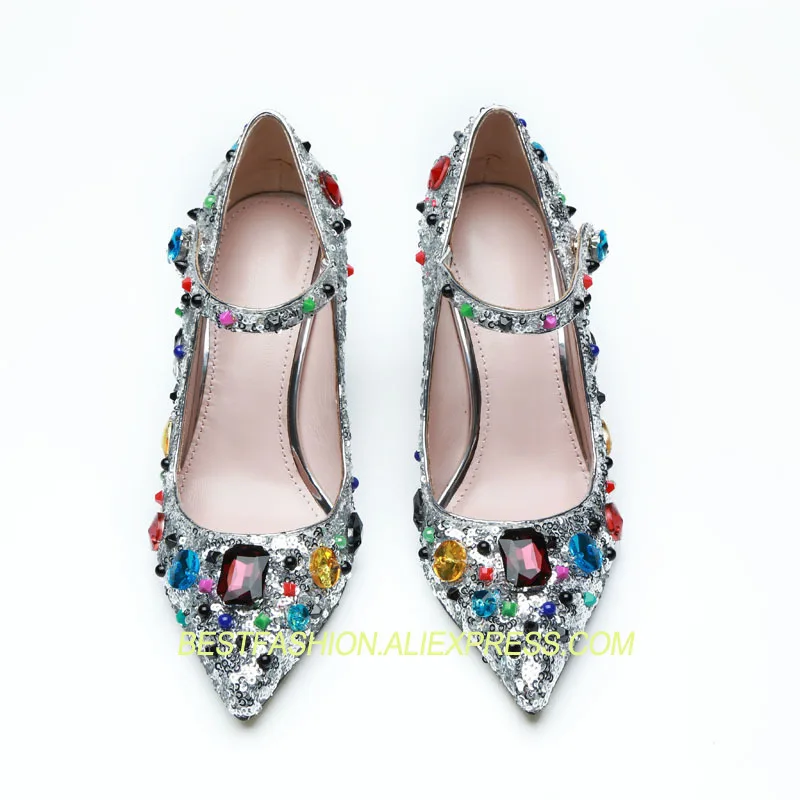 

Hot 2018 Shoes Woman Bling Sequin Mary Janes Pumps High Heels Pointed Toe Pumps Design Party Wedding Mujer Pumps Plus Size Shoes