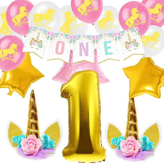 Zljq 17pcs Unicorn Theme Party Supplies One Banners Number 1