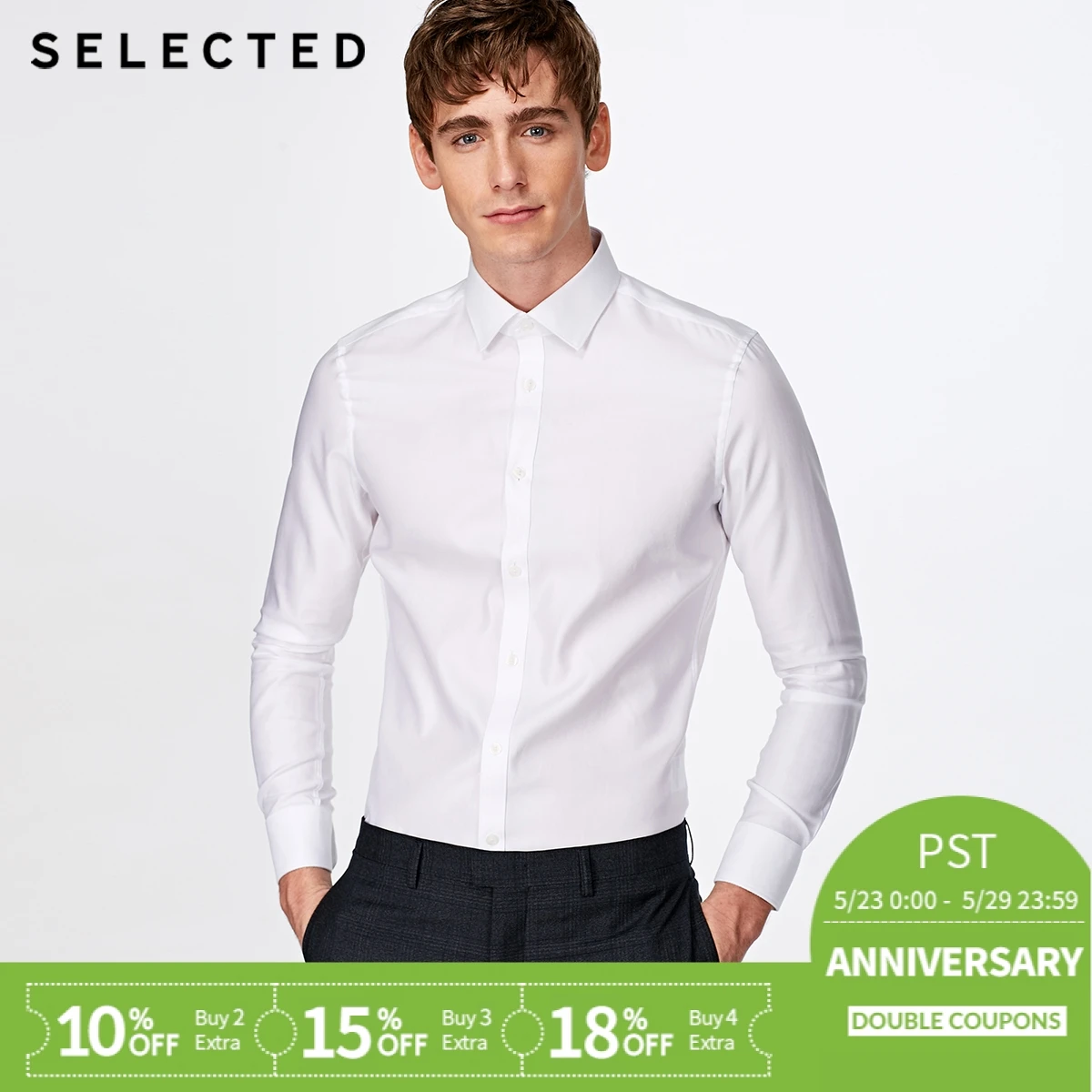 

SELECTED Cotton easy ironing long-sleeved shirt T|418205509